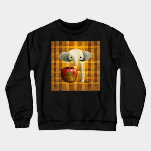 An Elephant with an apple on a plaid background. Crewneck Sweatshirt